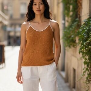 Max Studio Knit Camisole in Burnt Orange with White Trim
